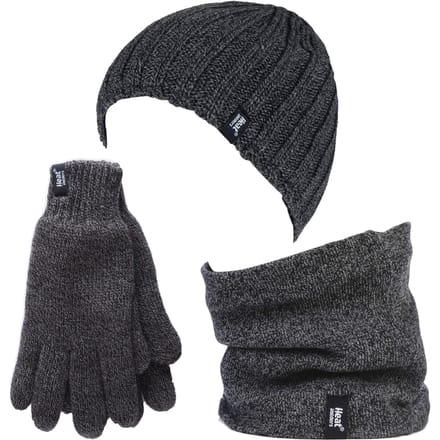 Heat Holders herenhoed, nekwarmer handschoenen set - Grijs