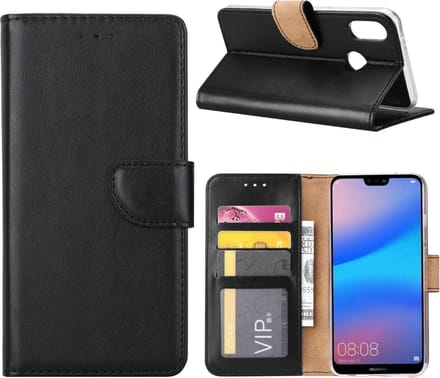 Huawei P20 Lite Hoesje Zwart met opbergvakjes