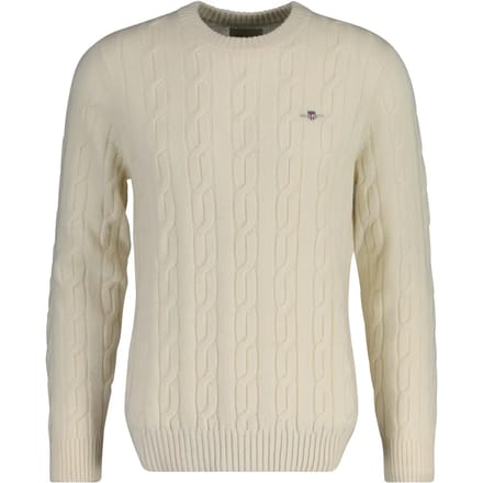 Gant Trui Preppy Cable Knit Lambswool Crew Neck Cream / male