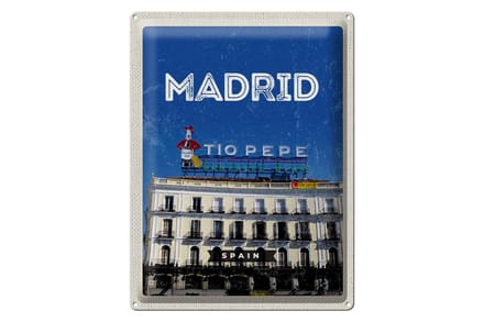 Blechschild Reise 30x40cm Madrid Tio Pepe Symbol