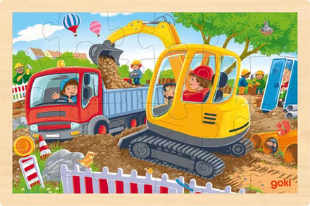 GOKI Puzzel - Graafmachine - 96 Stukjes - 40X30X0,8Cm - Hout - 3 Jaar