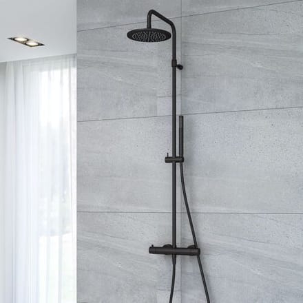 Kronenbach Lima 2.0 Black shower system with thermostat, shower Ø 22.5 cm 100.2821SM