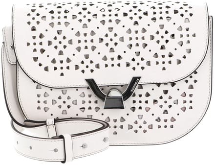 COCCINELLE Leren Schoudertas Dew Crossbody Grained Leather Blanco Crème