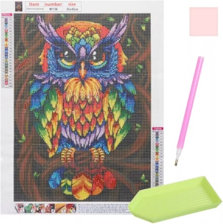 Malatec Diamant Painting Borduurwerk Uil - Unieke 5D Kunstervaring - 30 x 40 cm