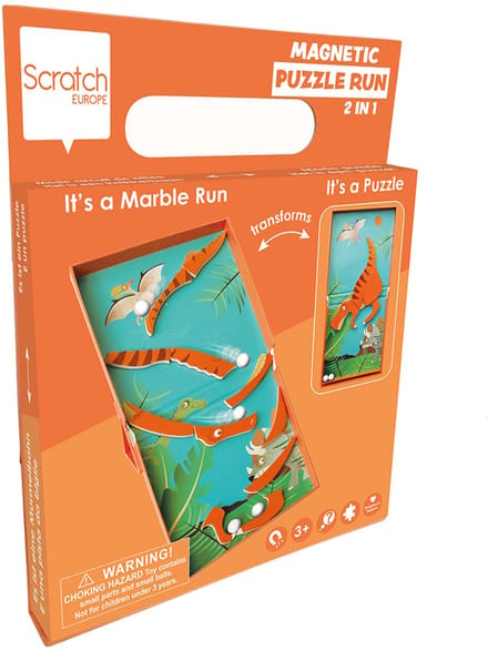 SCRATCH Magnetic Puzzle Run - Dino - 2-In-1 - Puzzel En Knikkerbaan Met 5 Knikkers - 3 Jaar