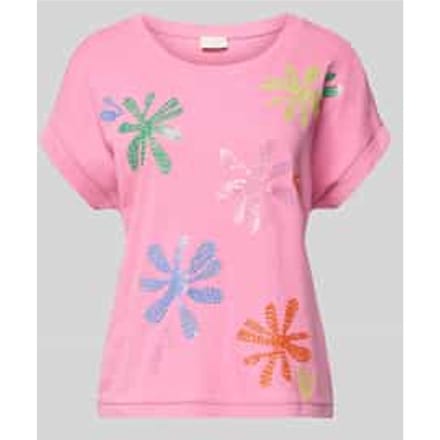 T-shirt van mix van katoen en linnen met stitchings