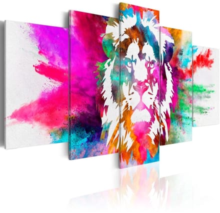 Schilderij - Kleuren van de Koning , Leeuw , 5 luik