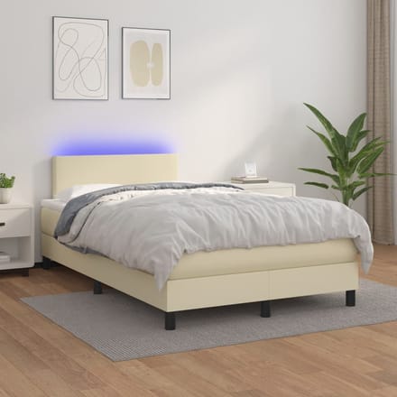 vidaXL - Boxspring - met - matras - en - LED - kunstleer - crèmekleurig - 120x200 - cm