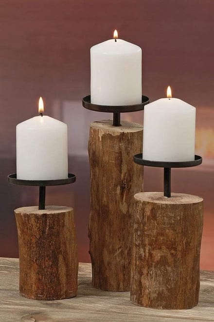 Set van 3 Houten Kandelaars in Verschillende Hoogtes - Rustiek Design