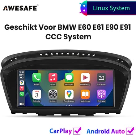 Awesafe 8.8'' Carplay Autoradio - Geschikt voor BMW E60 E61 E63 E64 E90 E91 E92 CCC Systeem 2004 t/m 2008 - GPS Navigatie - Draadloze Carplay Android Auto - Touchscreen - Bluetooth Radio - 2004 2005 2006 2007 2008