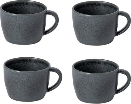 Costa Nova - livia zwart - beker - aardewerk - 13 x 10 H 7.6 cm - 0,36 L - set van 4