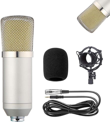 Condensator Microfoon - Studio Microfoon - Podcast Opnames - Cardioïde Polair Patroon - Zilver