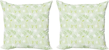ABAKUHAUS Mintkleurige kussensloopset (2 stuks), wervelend bloemenpatroon, 50 cm, varen groen wit
