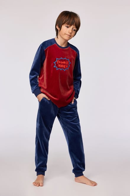 Woody Jongens-Heren pyjama donkerrood - maat S