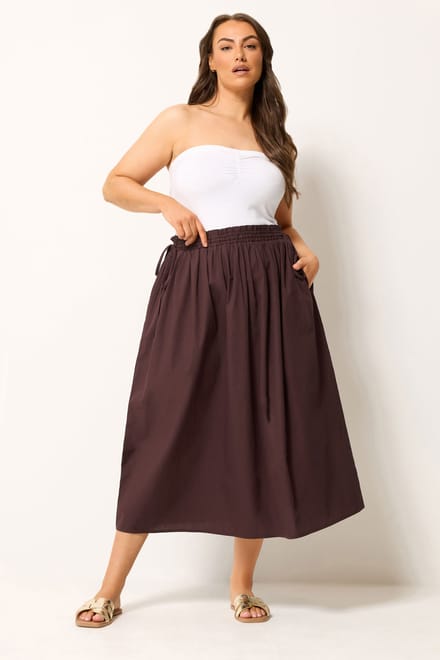 Yours Chocoladebruine Poplin Midi Rok Size 42
