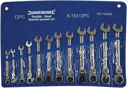 Ratelsleutel Set - Combinatiesleutels Metrisch - Klus Klussen - Flexibele Kop - 12 Stuks - Blauw