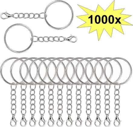 Fako Bijoux - Sleutelringen Met Karabijnsluiting - Sleutelhanger Ringen - Splitringen Met Ketting - 25 mm - 1000 Stuks