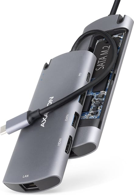 Axagon HMC-6M2 laptop dock & poortreplicator Bedraad USB 3.2 Gen 1 (3.1 Gen 1) Type-C Aluminium