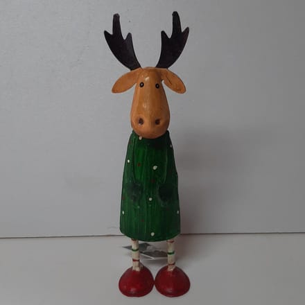 Kerst - Metalen beeldje van een staande Eland groen 15cm hoog