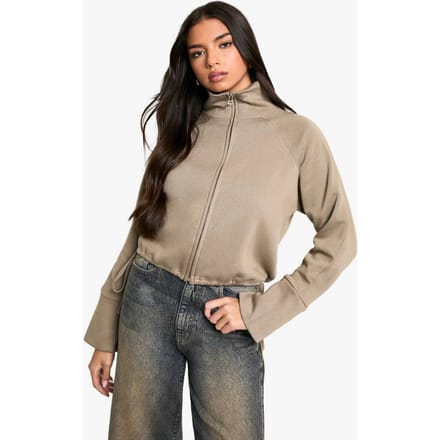 boohoo Dames Oversized Boxy Sweatshirt met Trechterkraag en Ritssluiting | Washed Khaki | Maat: Large
