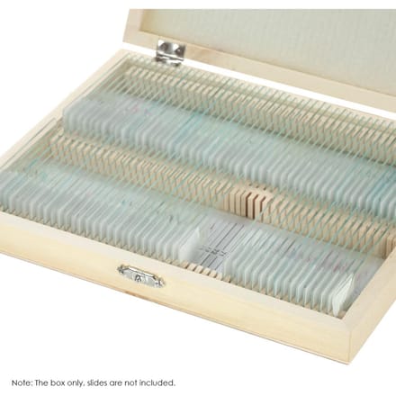 KKmoon 100-plaatsen houten bewaardoos voor geprepareerde microscoopglaasjes beige