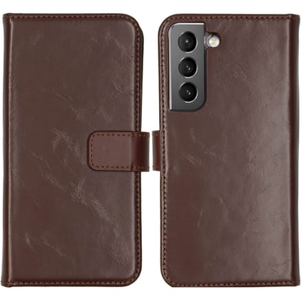 Selencia Hoesje - Geschikt voor Samsung Galaxy S22 - Echt Lederen Bookcase - Bruin
