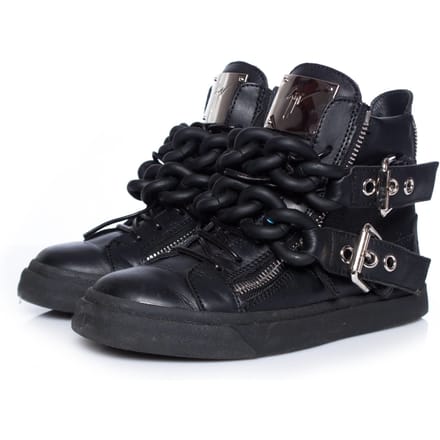 Giuseppe Zanotti Zwarte Double Chain Leren Hoge Sneakers.