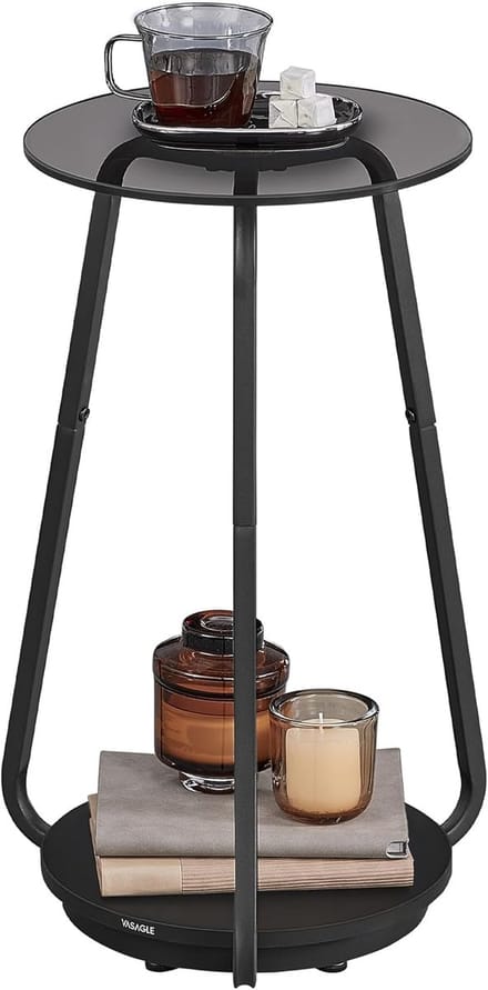 MAZAZU - Bijzettafel - Glasplaat - Rond - Leigrijs - 30x30x55