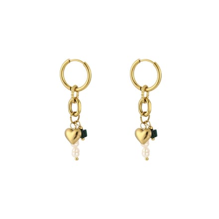 Oorbellen Dangling Love - Groen - Stainless Steel - Goud