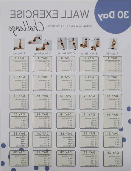 Fitness Poster - Oefenplanner - Thuis Trainen - 30 Dagen Challenge - 28 x 35.6 cm - Engelse Versie