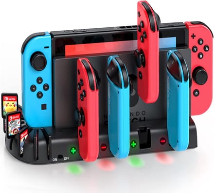 oCreon Controller Charger Dock voor Nintendo Switch Joy-Con - Laadstation met 8 Games Opslag