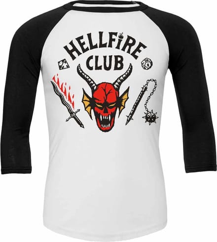 Stranger Things Raglan wit shirt– Hellfire Club maat 2XL
