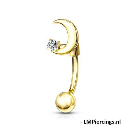 Piercing curved maan met steentje 1.2x8 - goud - LMPiercings