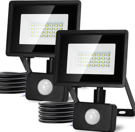 Aigostar - 2 Pack LED Schijnwerper Met bewegingssensor - 20W - IP65 Waterdicht - Buitenlamp - 6500K - Floodlight - Bouwlamp - Zwart