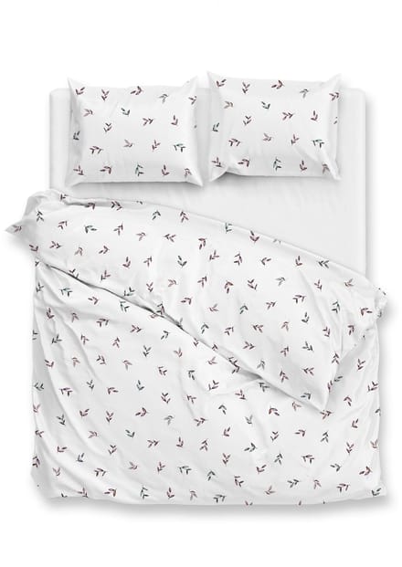 Zohome Dekbedovertrek Sienna - Bedlinnen met Bladeren print - 240x200-220 cm - Wit - Dekbedhoes van 100% Katoen-Satijn