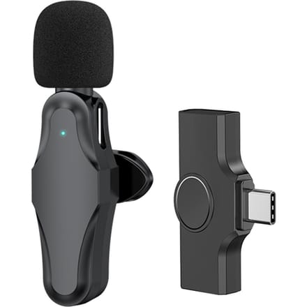 K10 Draadloze Lavalier Microfoon Clip-on Microfoon Plug & Play TypeC voor Telefoon Pad PC met Ruisonderdrukking 1 Mic zwart
