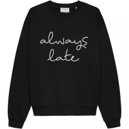Catwalk Junkie dames O-hals sweater graphic always late zwart