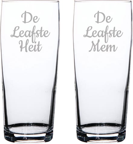 Gegraveerde bierfluitje 19cl De Leafste Mem-De Leafste Heit