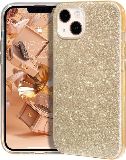 Backcover Geschikt voor Apple iPhone 13 - Goud - Glitters - Soft TPU