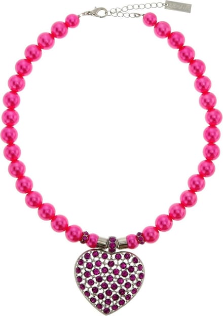 Behave - Fuchsia parelketting met hart - Mode ketting 43 cm + verlengketting
