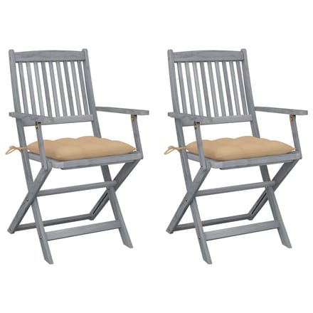 vidaXL - Set - van - 2 - klapstoelen - met - kussens, - gemaakt - van - massief - acaciahout.