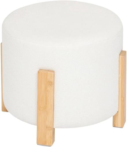 Atmosphera Bansa Kruk - Bouclé Stof & Bamboe - Wit - Ø37,5 cm