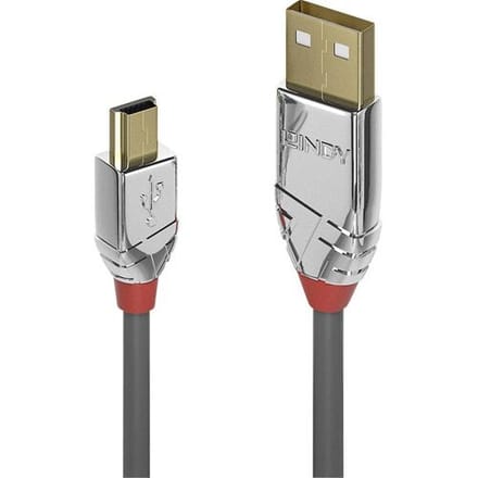 LINDY USB-kabel USB 2.0 USB-A stekker, USB-mini-B stekker 5.00 m Grijs Vergulde steekcontacten 36634