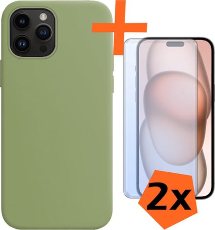 Hoes - Met 2x Screenprotector - Geschikt voor Apple iPhone 15 Plus - Sterk & Shockproof - Back Cover - Siliconen Case - Telefoon Hoes - Groen