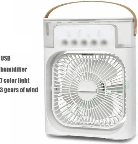 Ventilator - Led Verlichting - Draagbare Ventilator - Luchtkoeler - Bevochtiger - Tafelmodel - Waterverneveling - 20,3 x 7,6 x 25,4 cm - Wit