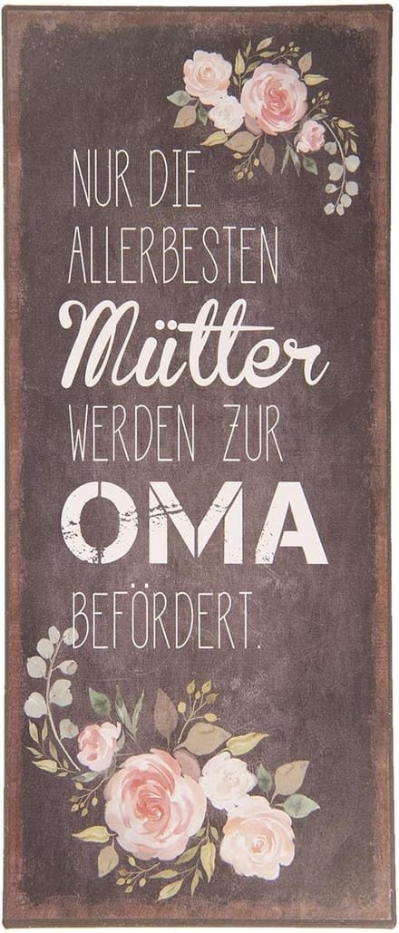 Clayre & Eef Tekstbord 13x30 cm Zwart Metaal Bloemen