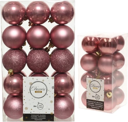 Decoris Kerstballen kunststof oud roze 4-6 cm 46x stuks - mat - draad - glans - mix