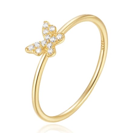 Elenza Thin .925 Zilveren Ring met Vlindermotief en Gouden Plating – 1mm-18mm