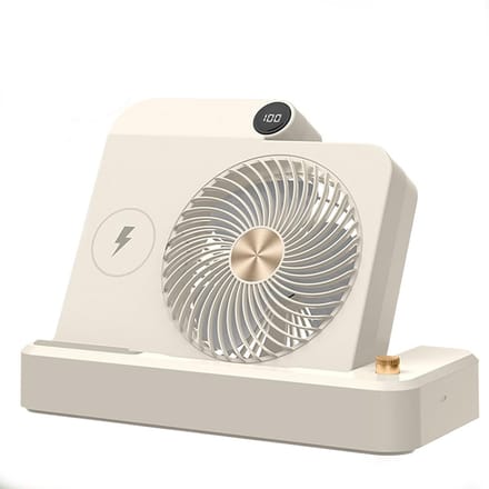 Bureauventilator - Persoonlijke ventilator met draadloos opladen - Instelbare windsnelheid - Kantelbare voet - Digitaal display, unisex campingventilator - gebroken wit