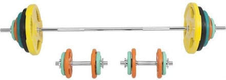 Gorilla Sports Halterset 100 kg - Gripper Gietijzer rubber coating - Schroefsluiting